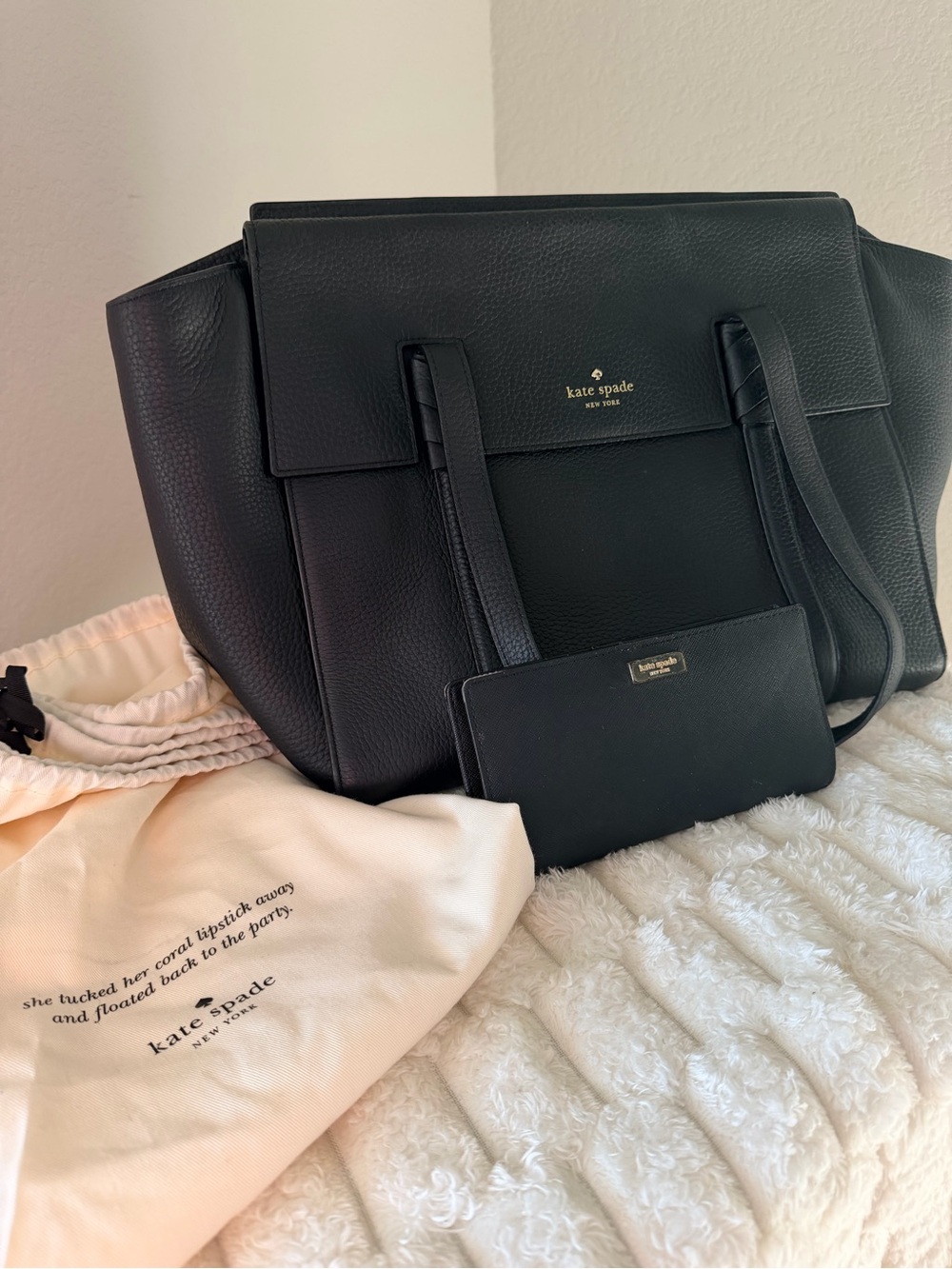 Kate Spade Black Leather Tote with Matching Wallet